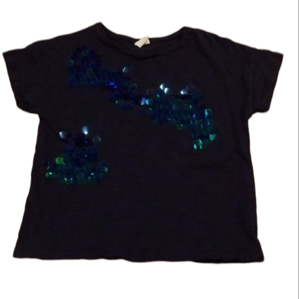 ZARA Girls Navy Blue Sequin Shirt Size 9